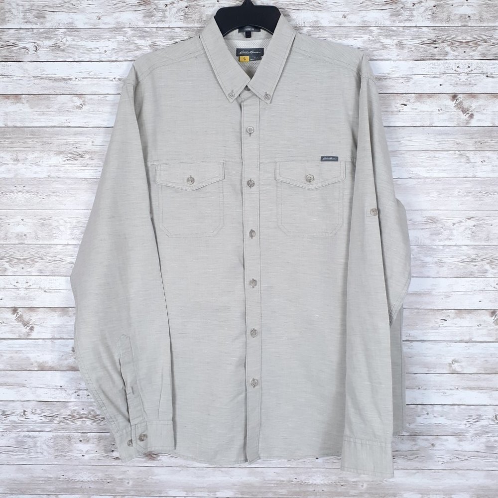 Eddie Bauer Mens Linen Shirt L Back Vent 874